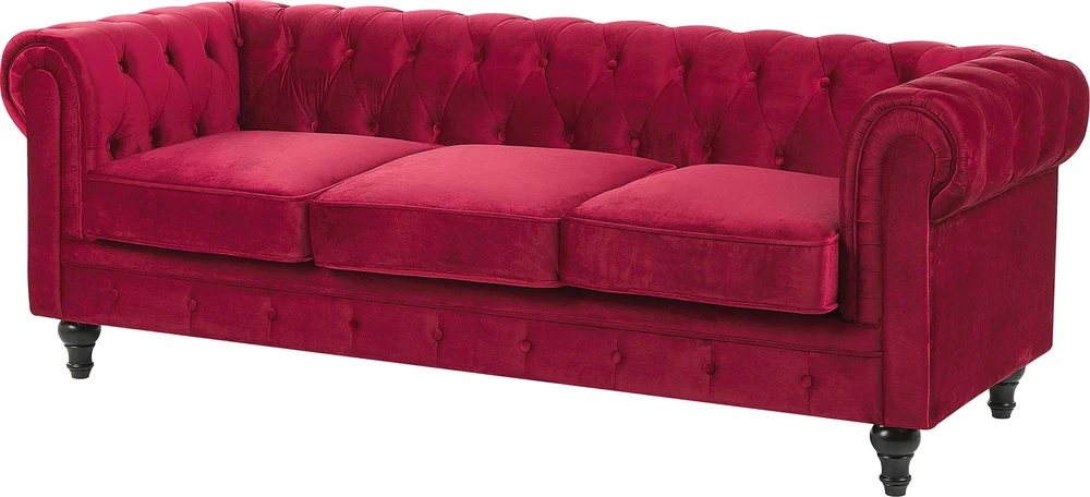 Beliani 3 vietų sofa CHESTERFIELD veliūrinė bordinė