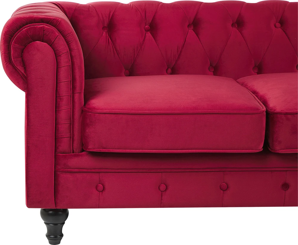 Beliani 3 vietų sofa CHESTERFIELD veliūrinė bordinė