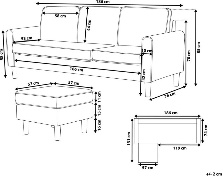 Beliani 3 vietų sofa AVESTA, tamsiai mėlyna su atrama kojoms