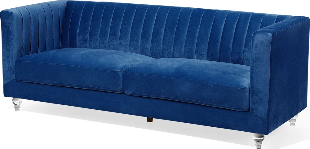 Beliani Trivietė sofa ARVIKA aksominė tamsiai mėlyna