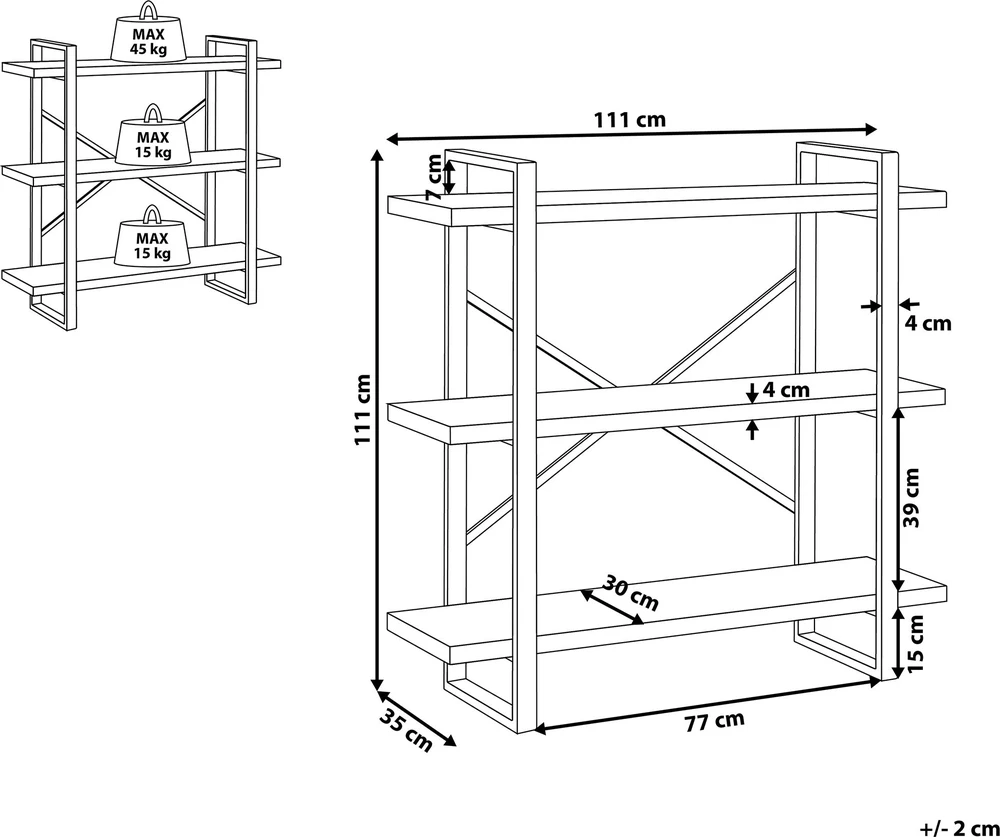 Beliani Lentyna 3 lentynų TIMBER 111 cm šviesiai ruda