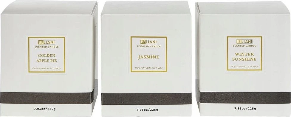 Beliani 3 kvapiųjų žvakių rinkinys METALLIC GLAMOUR 9 cm spalvotas