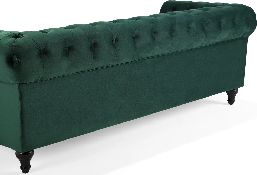 Beliani CHESTERFIELD trijų vietų veliūrinė sofa, smaragdo žalios spalvos