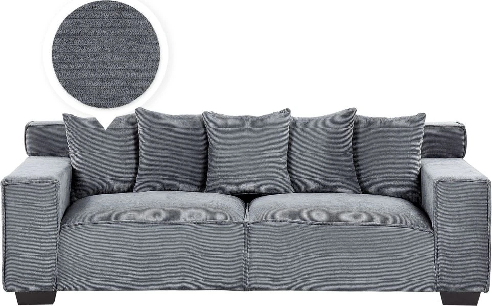 Beliani Trivietė sofa VISKAN, velvetinis audinys, tamsiai pilka