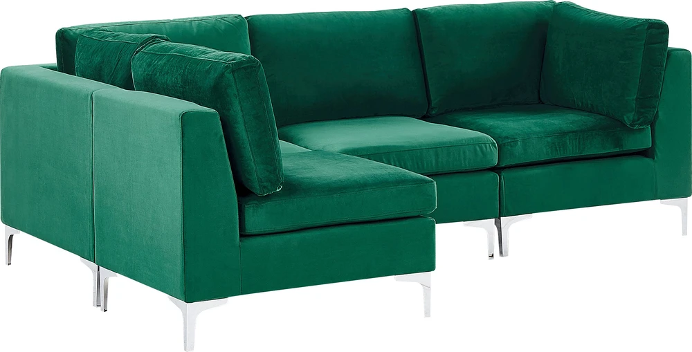 Beliani Modulinė sofa EVJA skirta 4 asmenims, dešininė, žalia, veliūrinė