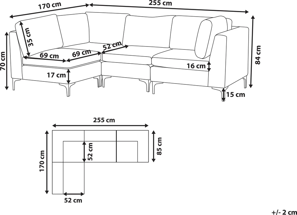 Beliani Modulinė sofa EVJA skirta 4 asmenims, dešininė, žalia, veliūrinė