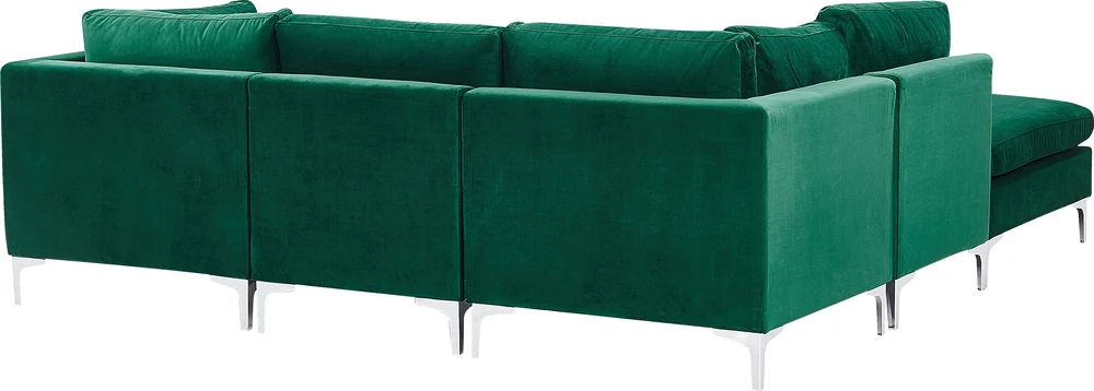 Beliani 4 vietų modulinė sofa EVJA, dešininė, žalia veliūrinė, su otomane