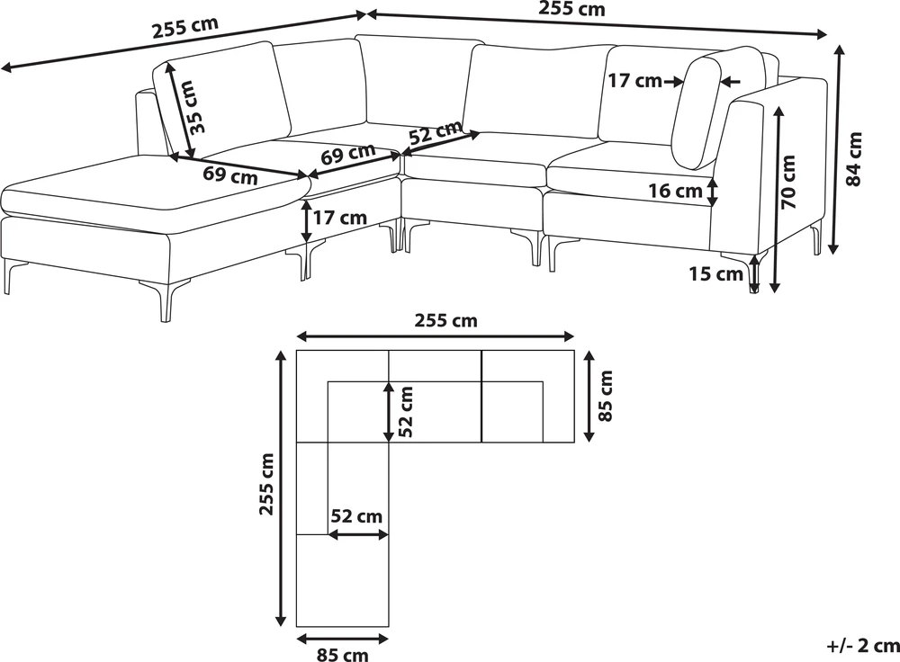 Beliani 4 vietų modulinė sofa EVJA, dešininė, žalia veliūrinė, su otomane