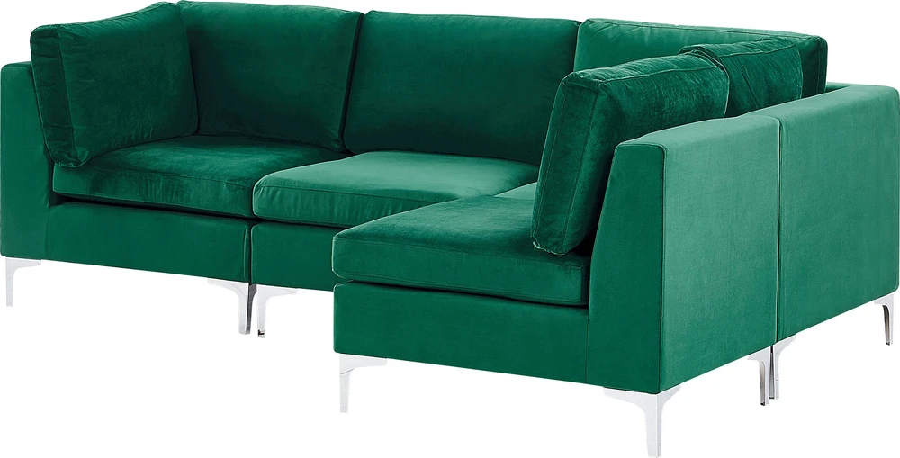 Beliani Modulinė sofa EVJA 4 asmenims, kairinė, žalia, veliūras