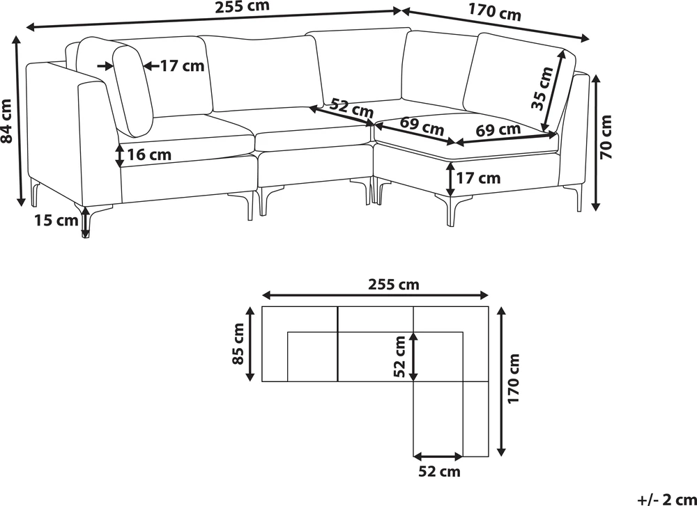 Beliani Modulinė sofa EVJA 4 asmenims, kairinė, žalia, veliūras