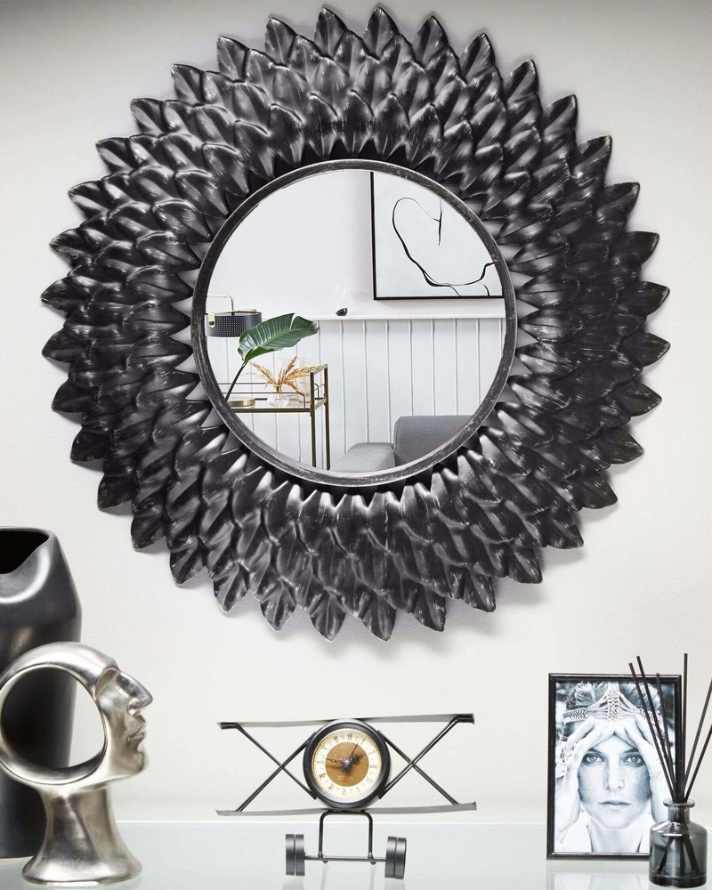Beliani Sieninis veidrodis LARRAU 70 cm metalinis sidabrinis