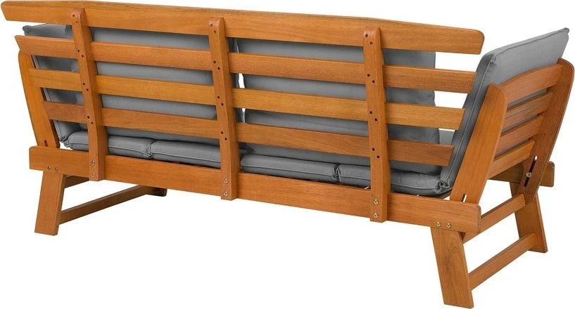 Beliani Sodo suoliukas su pagalve PORTICI 210 cm Eukalipto mediena Šviesiai ruda/smėlio pilkumo