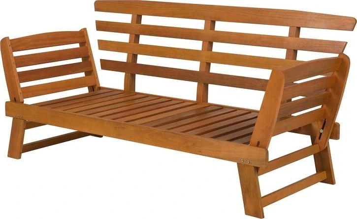 Beliani Sodo suoliukas su pagalve PORTICI 210 cm Eukalipto mediena Šviesiai ruda/smėlio pilkumo