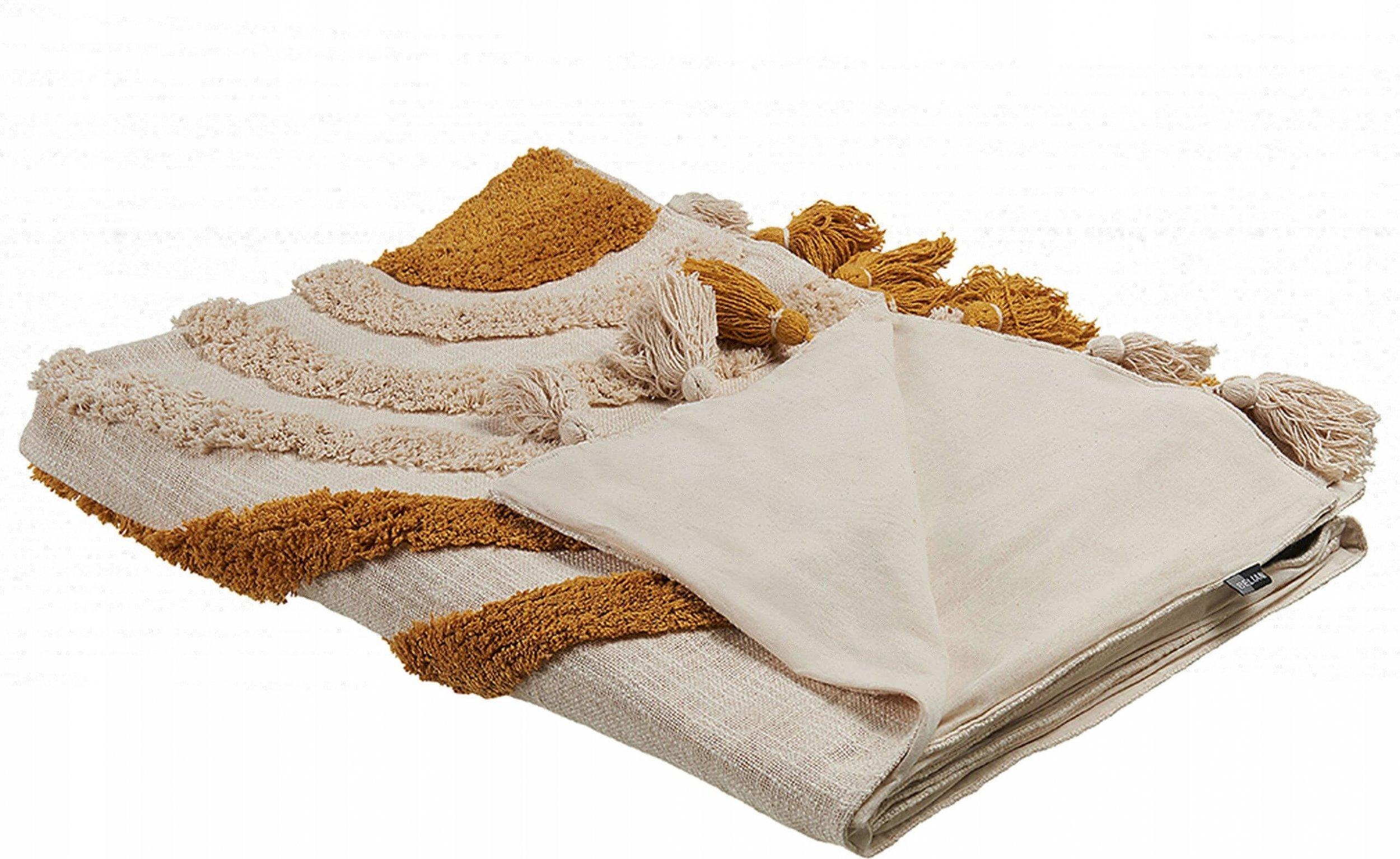 Beliani Lumarko medvilnės antklodė 130 x 180 cm beige- oranžinė MATHURA!