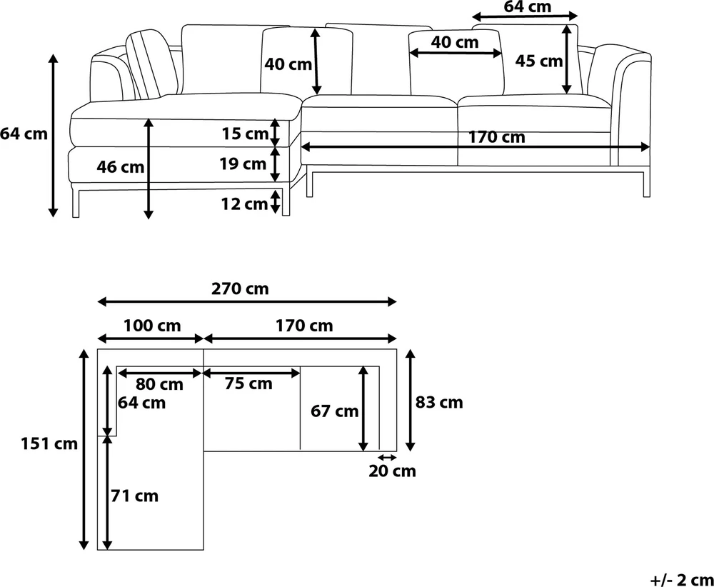 Beliani 4 vietų kampinė sofa OSLO, smėlio spalvos, dešininė