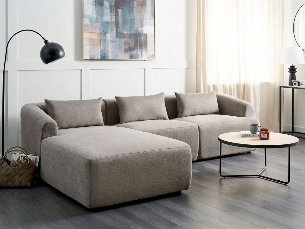 Beliani Trivietė kampinė sofa SVANSELE smėlio pilkumo spalvos, dešininė