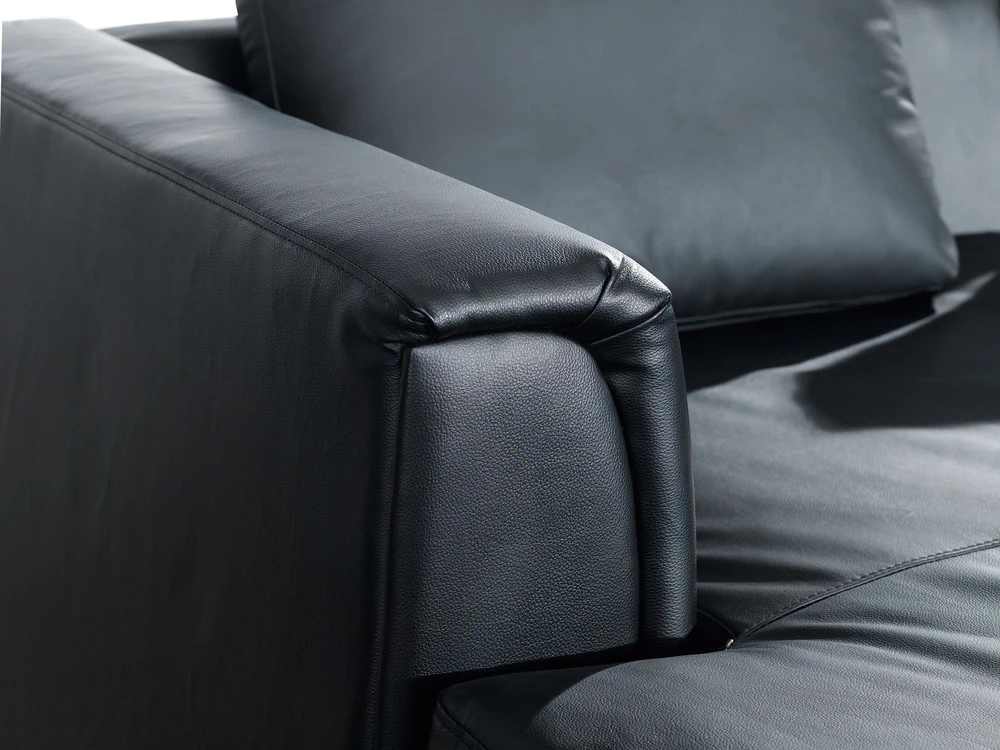 Beliani 5 vietų kampinė sofa OSLO, natūrali oda, juoda su otomanu, dešininė