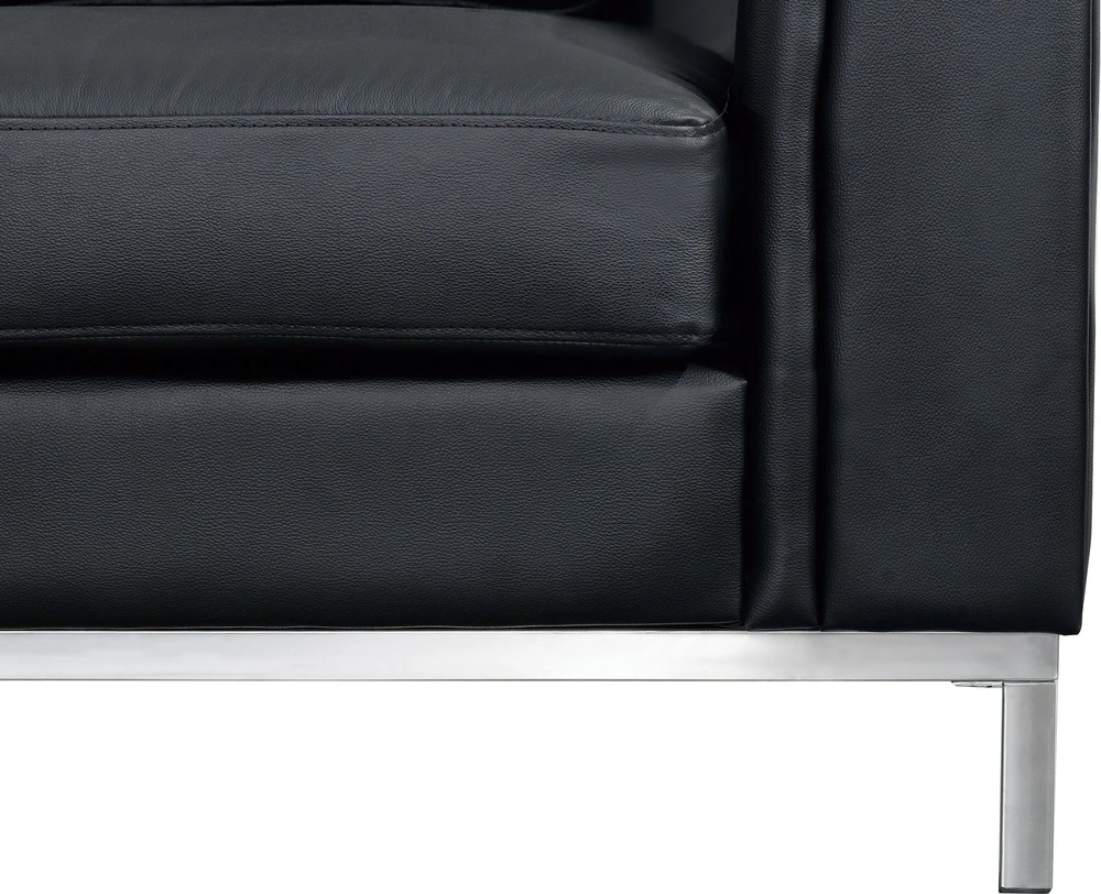 Beliani 5 vietų kampinė sofa OSLO, natūrali oda, juoda su otomanu, dešininė