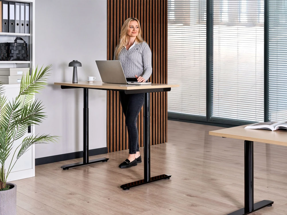 Beliani Elektriškai reguliuojamas stalas DESTINAS juodas / šviesiai rudas 120 cm x 72 cm