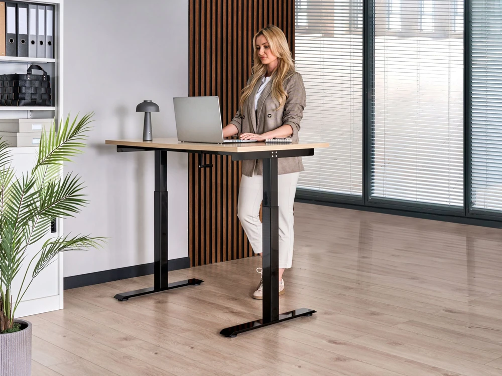 Beliani Reguliuojamo aukščio rašomasis stalas DESTINES juodas/šviesiai rudas 120 cm 72 cm