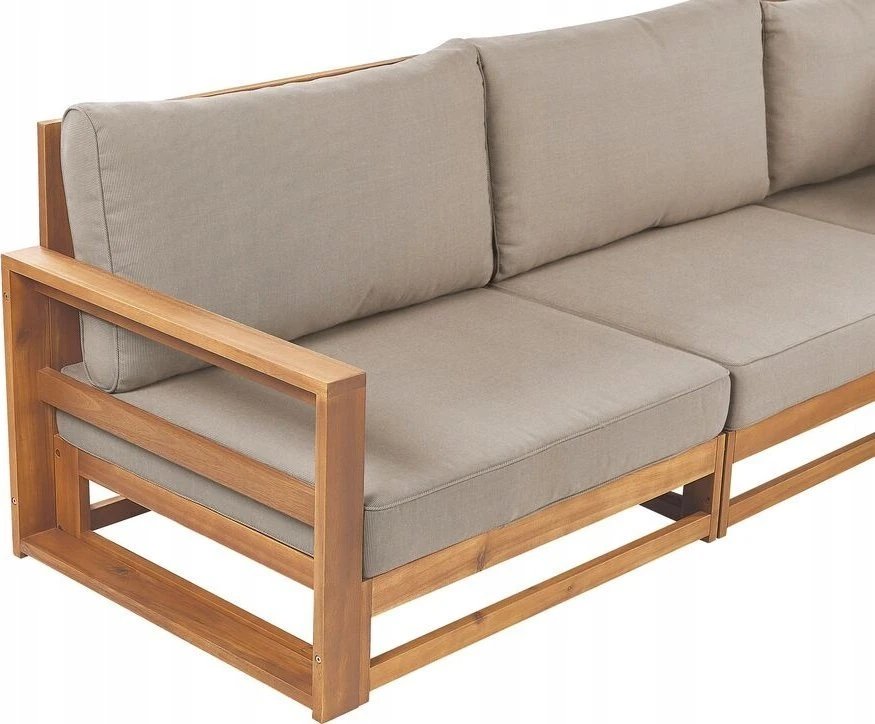 Lauko baldų komplektas Beliani L formos sodo kampinė sofa su stalu 4 asmenims TIMOR Dešininė Šviesiai ruda Sertifikuota akacijos mediena Modulinė