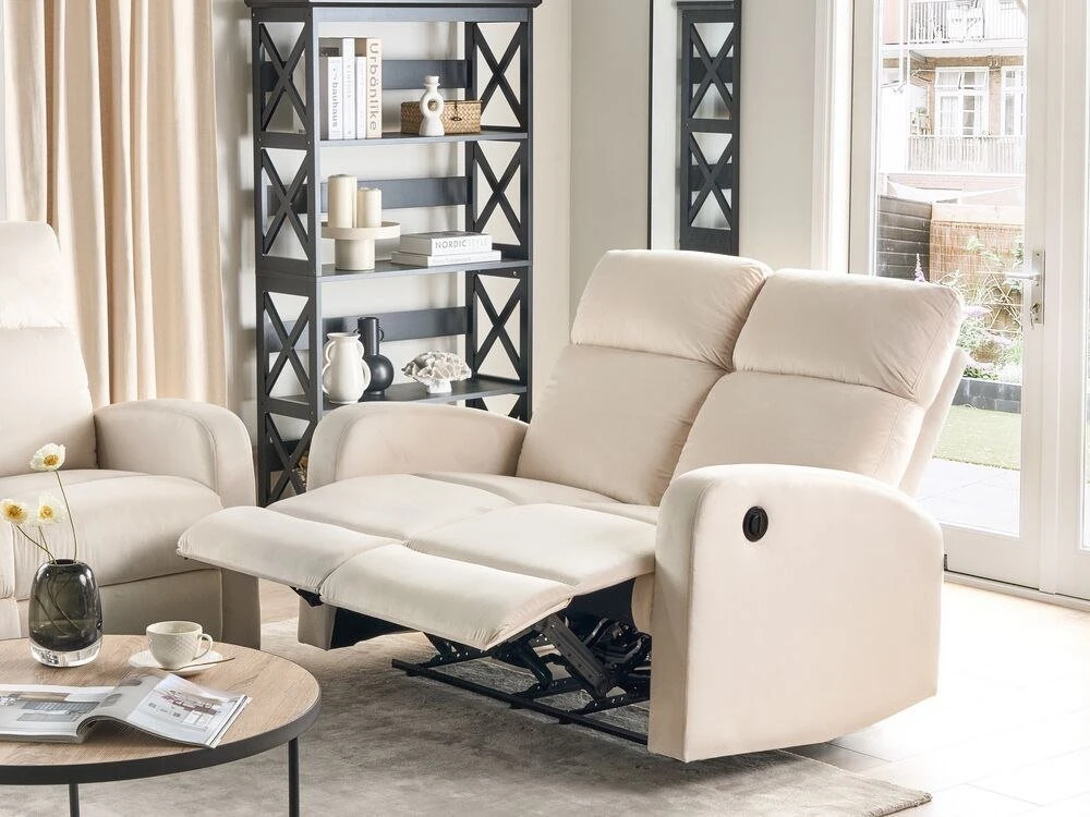 Beliani 2 vietų sofa su elektrine relaksacijos funkcija VERDAL, veliūrinė, smėlio spalvos