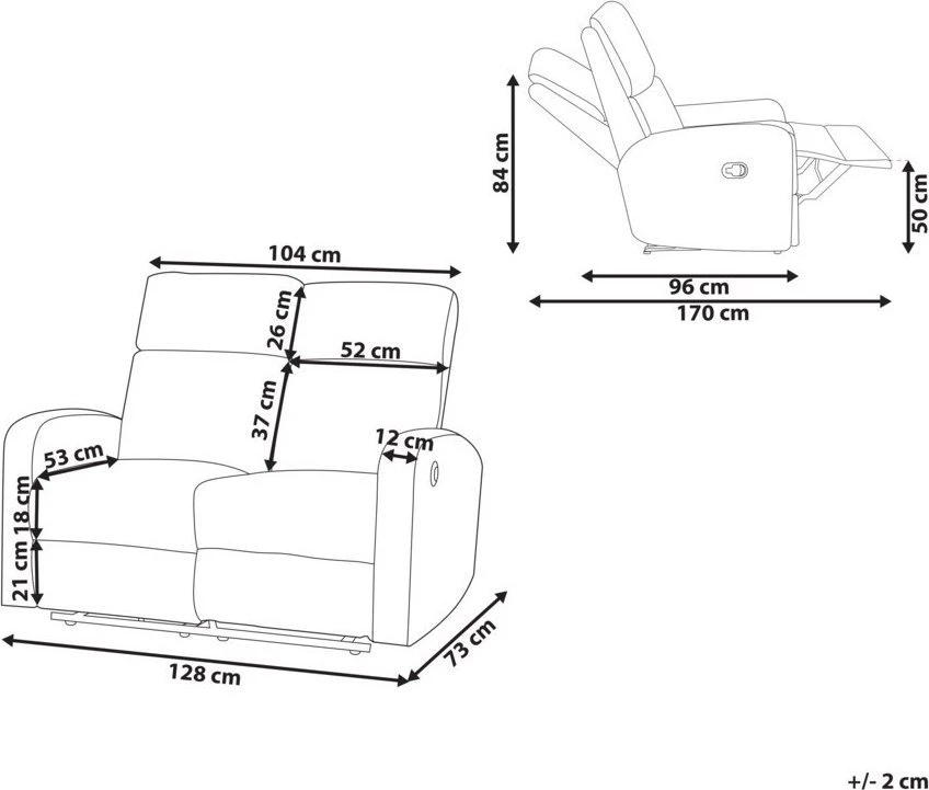 Beliani 2 vietų sofa su elektrine relaksacijos funkcija VERDAL, veliūrinė, smėlio spalvos