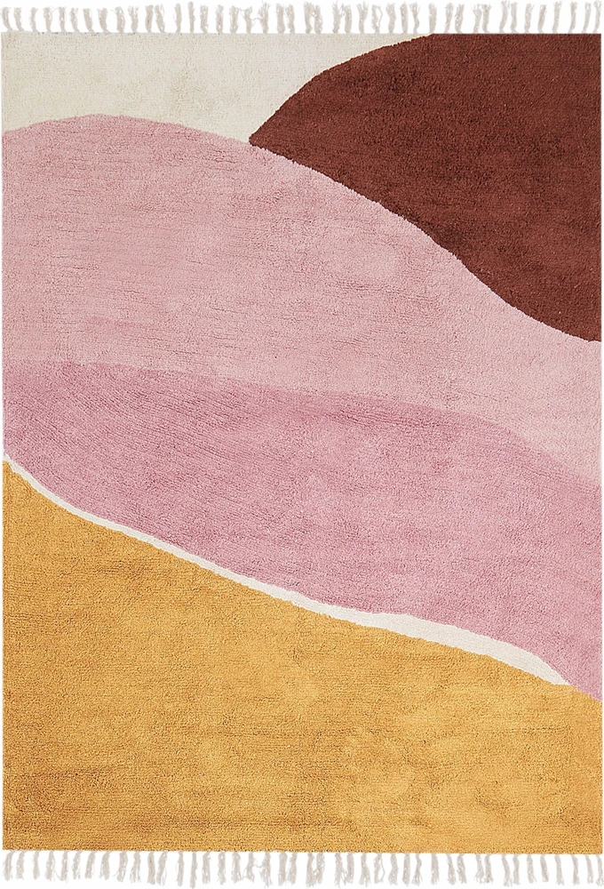 Beliani Kilimas XINALI rožinis 140 x 200 cm medvilninis
