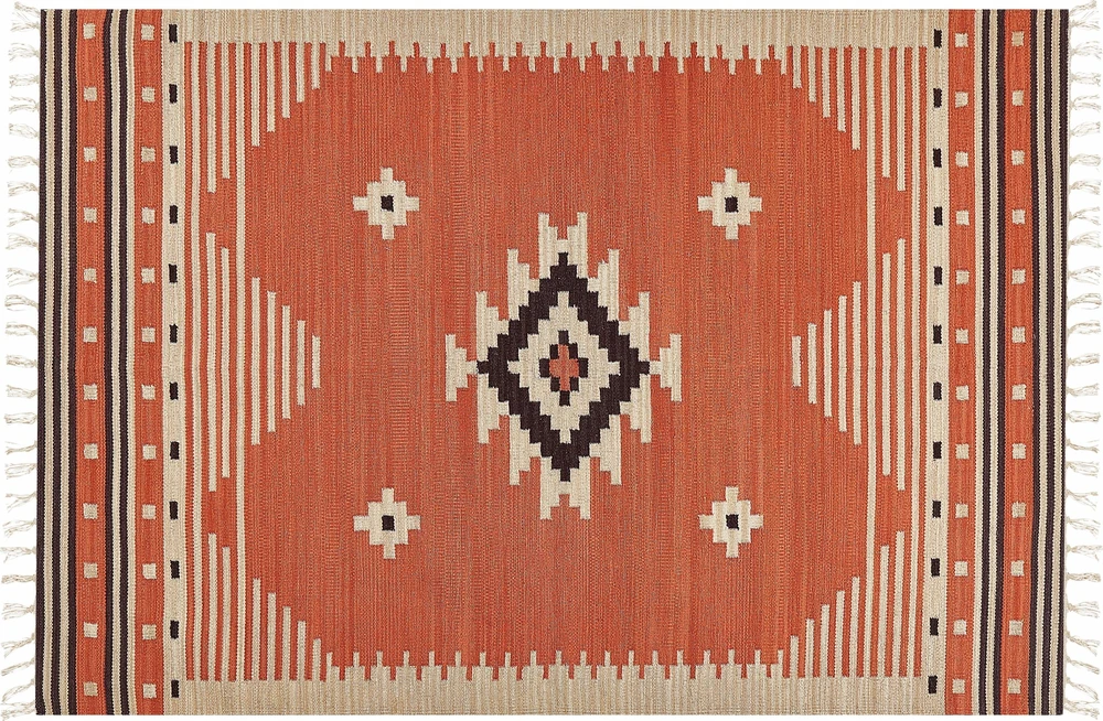 Beliani Kilimas GAVAR oranžinis 140 x 200 cm medvilninis