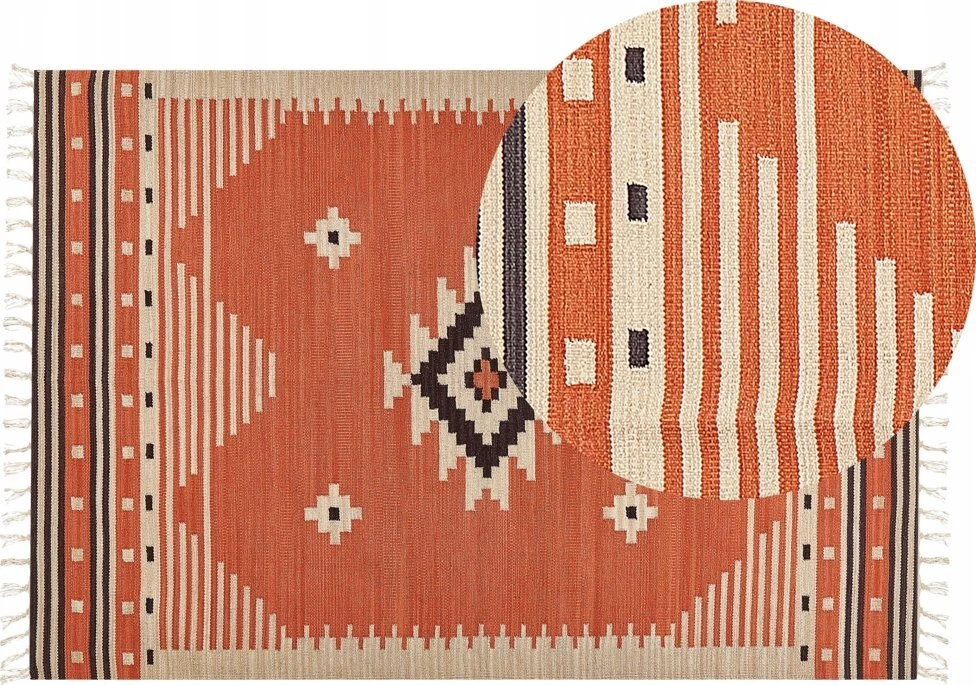Beliani Kilimas GAVAR oranžinis 140 x 200 cm medvilninis