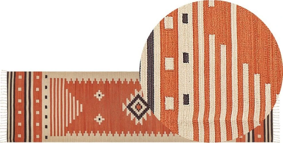 Beliani Kilimas GAVAR oranžinis 80 x 300 cm medvilninis