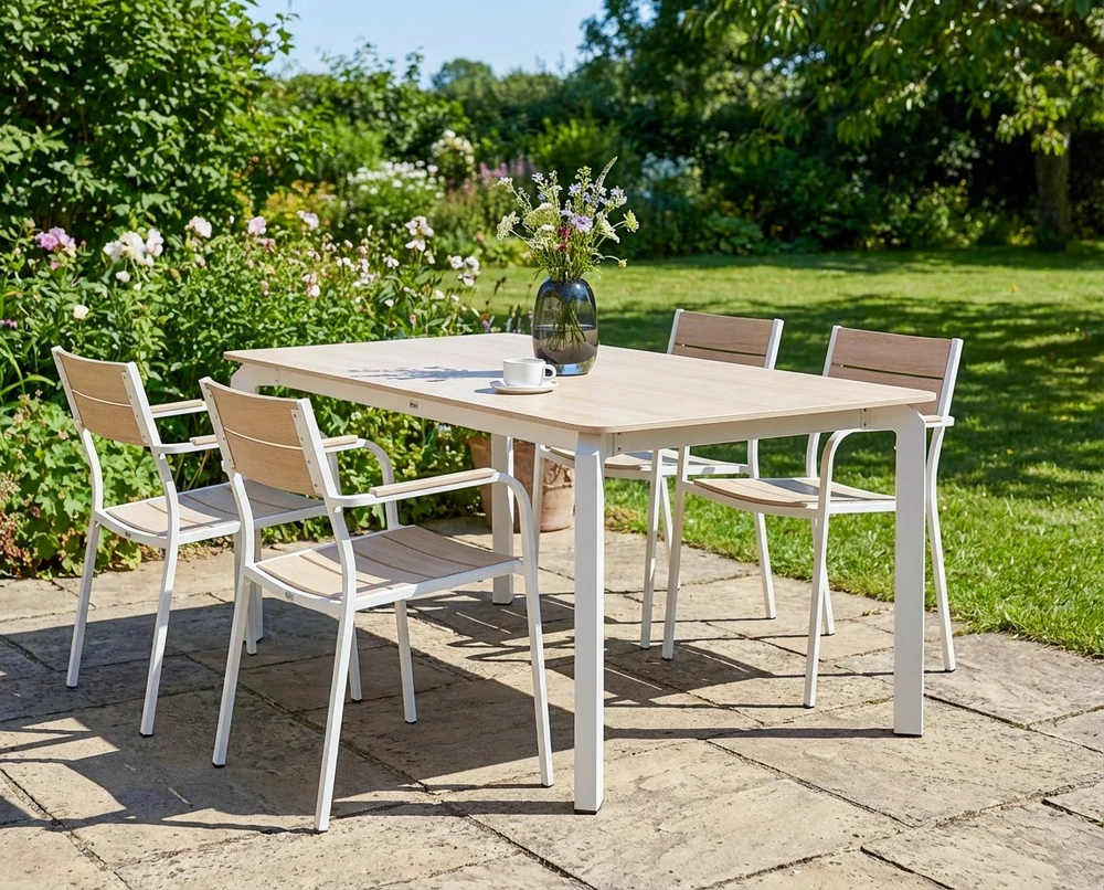 Beliani Sodo stalas FELETTO 180 cm 90 cm akmens travertino efektas