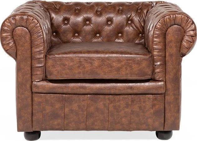Beliani CHESTERFIELD fotelis iš dirbtinės odos, aukso rudos spalvos