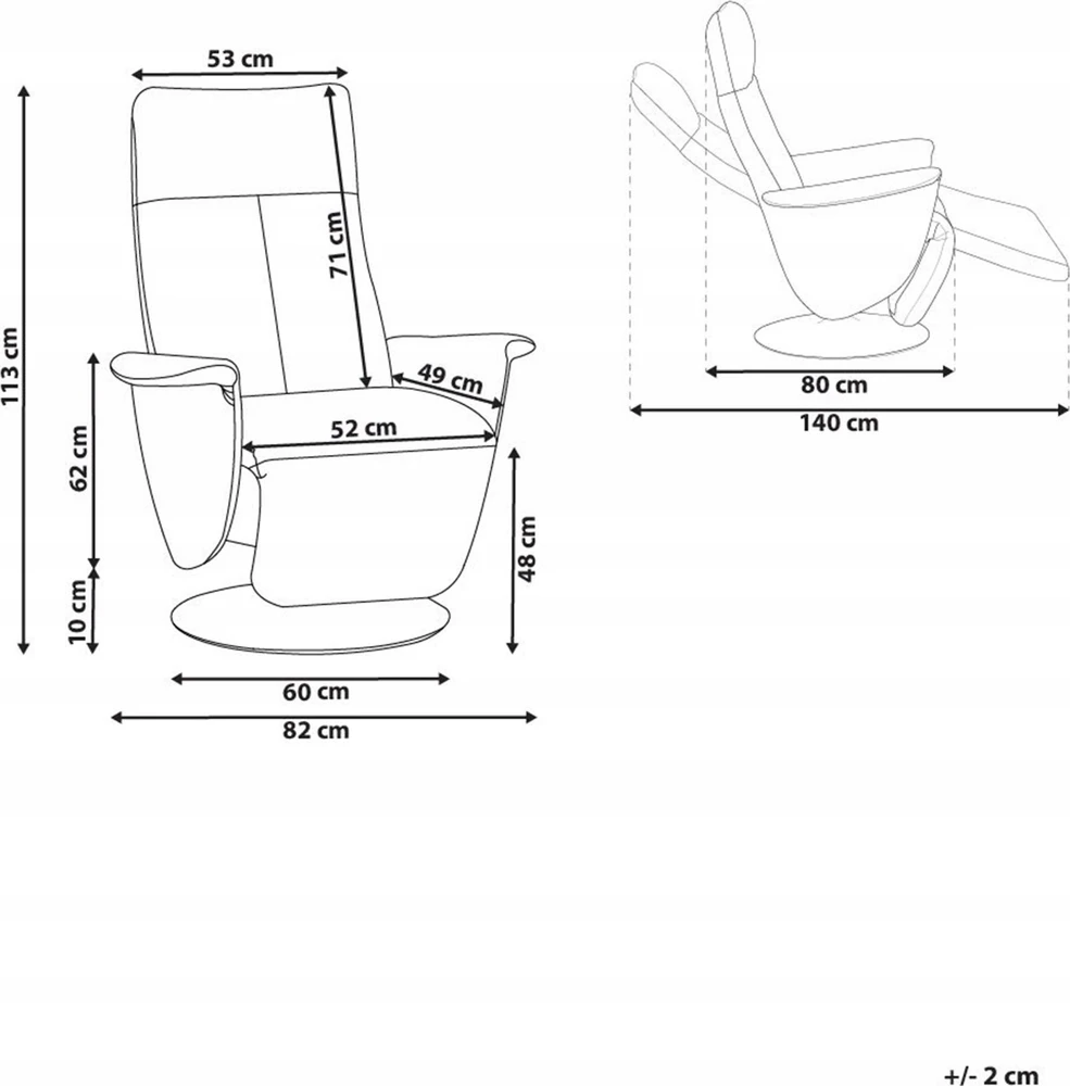 Beliani Atlošiamas fotelis PRIME su ištraukiama kojų atrama, eko oda, smėlio spalvos