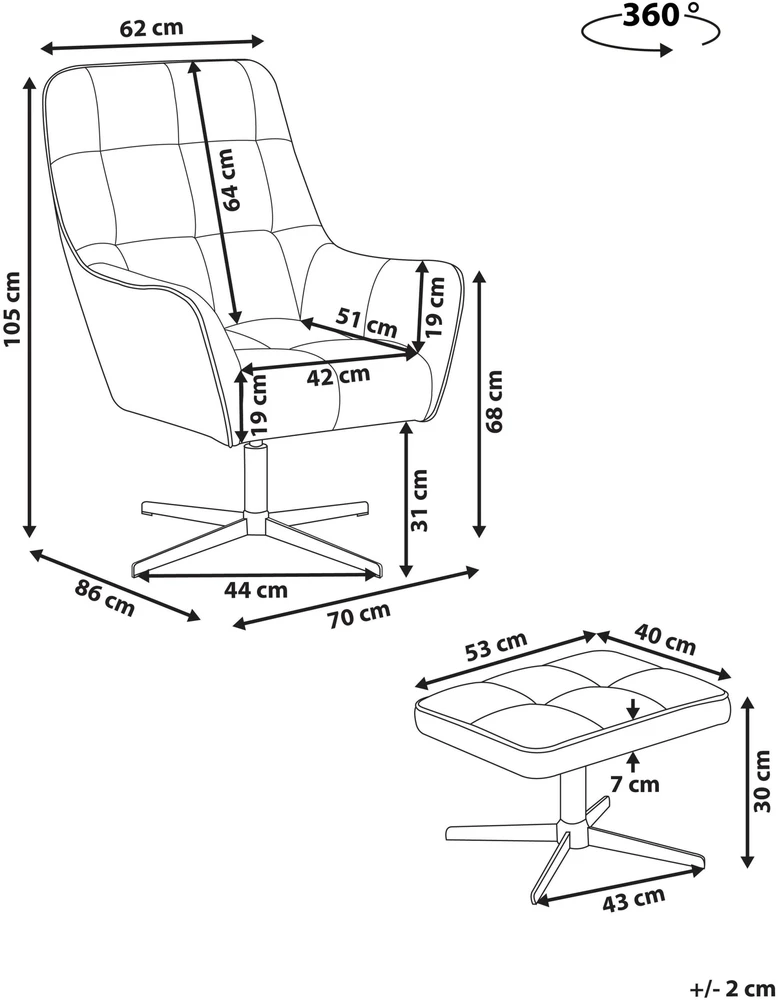 Sofa Beliani Besisukantis krėslas MOLLE II su kojų atrama, šviesiai smėlio spalvos