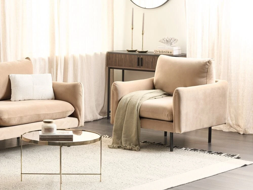 Fotelis Beliani Fotel VINTERBRO aksominis, smėlio spalvos