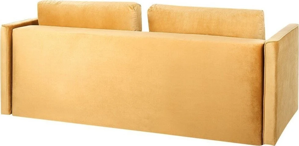 Beliani Trivietė išskleidžiama sofa EKSJO, veliūrinė, garstyčių spalvos, su patalynės dėže