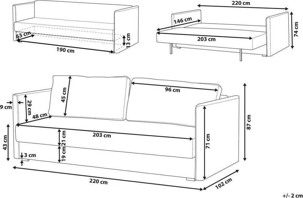 Beliani Trivietė išskleidžiama sofa EKSJO, veliūrinė, garstyčių spalvos, su patalynės dėže