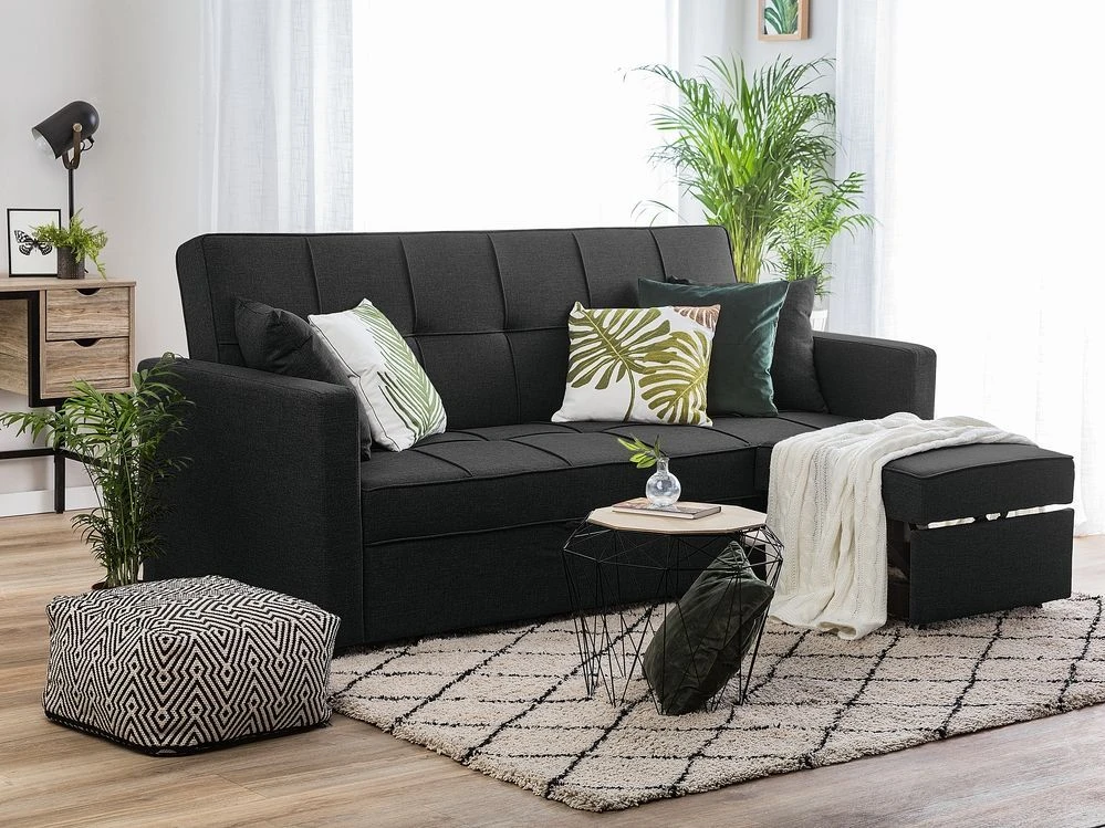 Beliani Trivietė išskleidžiama sofa GLOMMA, juoda