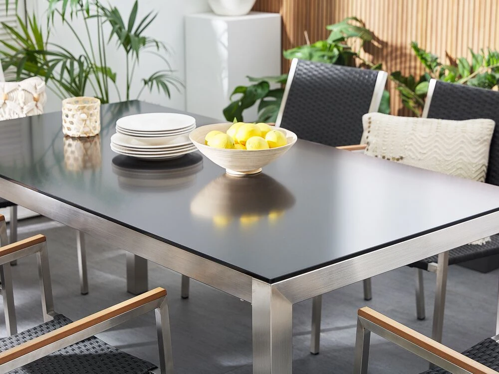 Beliani Sodo stalas GROSSETO 180 cm 90 cm poliruotas granitas juodas