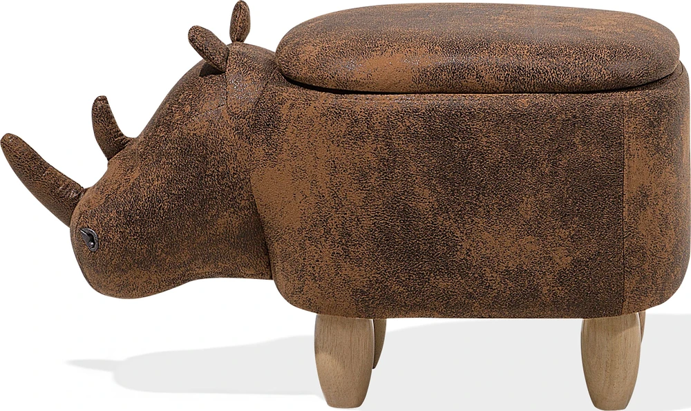 Fotelis Beliani Gyvūno formos pufas su daiktadėže RHINO eko oda šviesiai rudas raganosis