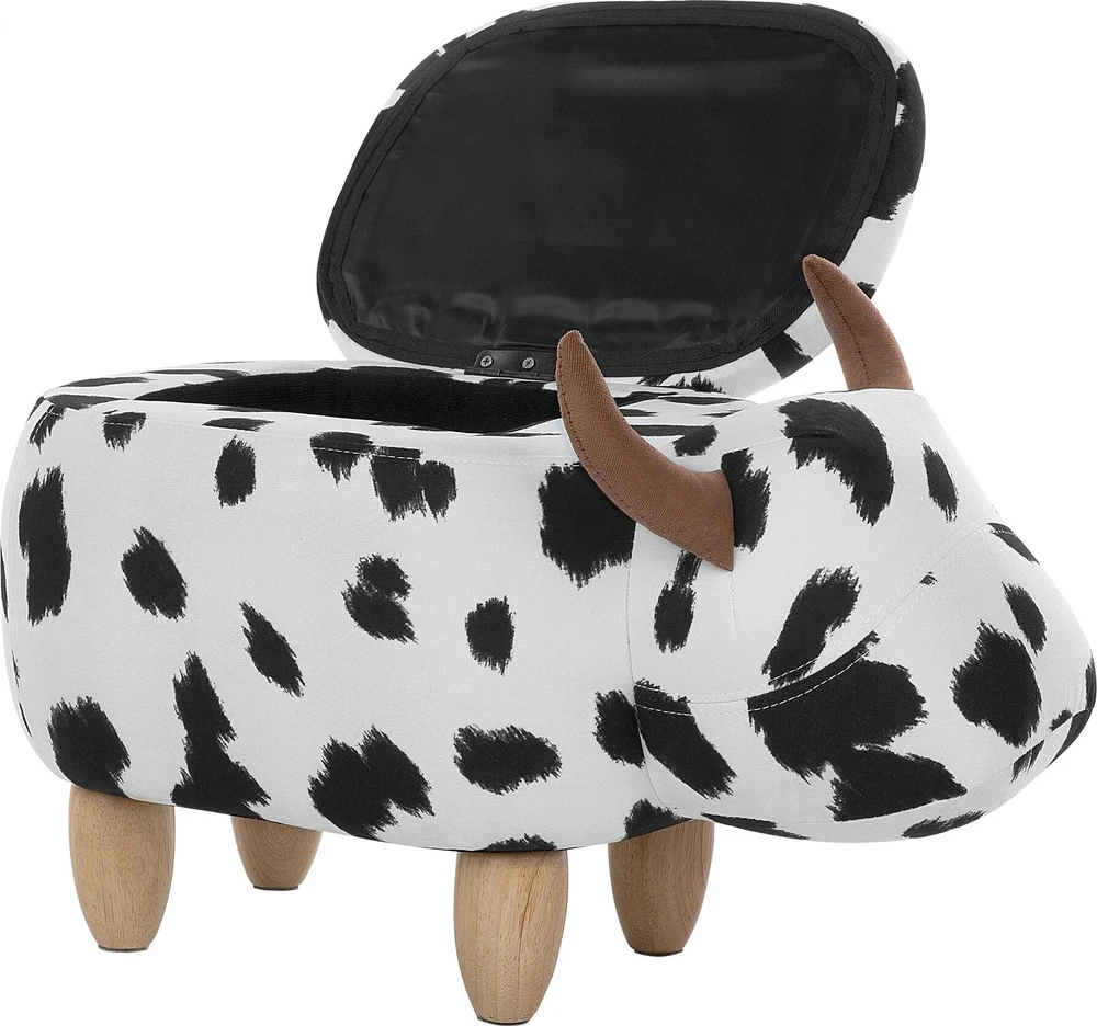 Fotelis Beliani Gyvūno formos pufas su daiktadėže COW baltas karvė