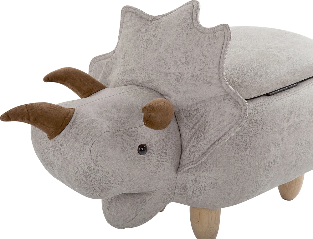 Beliani Gyvūno formos pufas su daiktadėže TRICERATOPS šviesiai pilkas Dinozauras