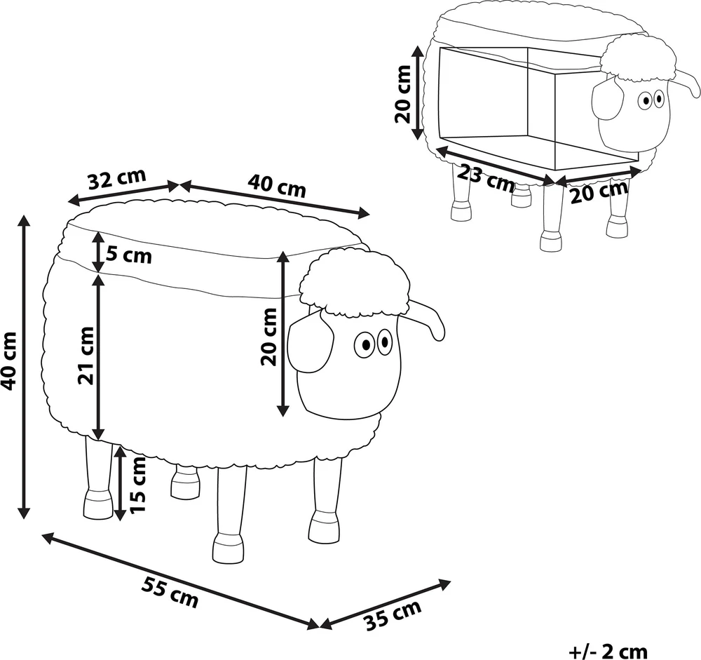 Beliani Gyvūno formos pufas su daiktadėže SHEEP, pilkas ėriukas
