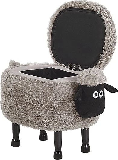 Beliani Gyvūno formos pufas su daiktadėže SHEEP, pilkas ėriukas