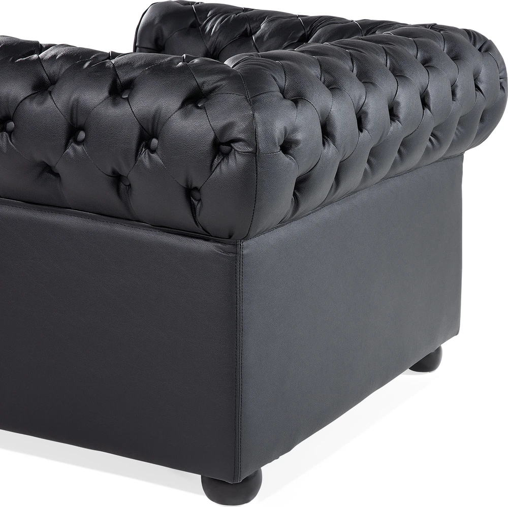 Beliani CHESTERFIELD fotelis iš natūralios odos, juodas