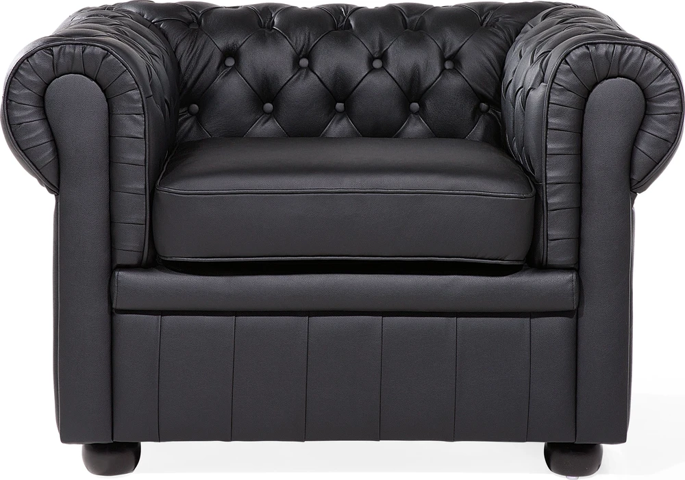 Beliani CHESTERFIELD fotelis iš natūralios odos, juodas