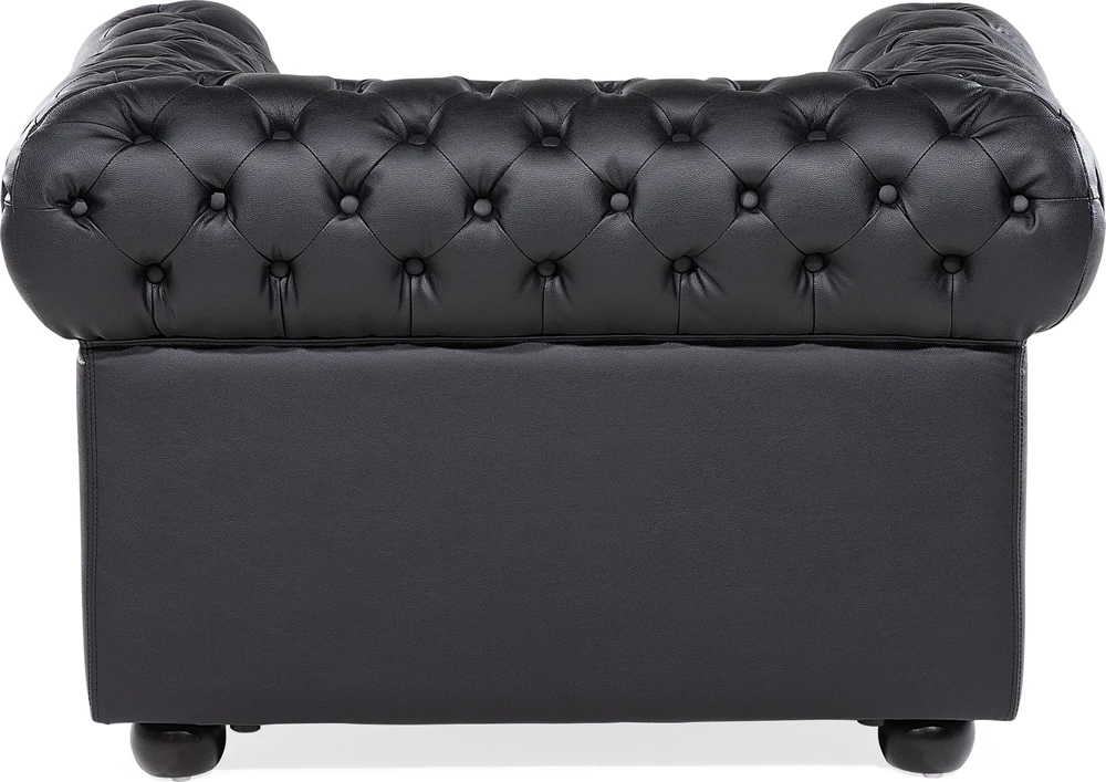Beliani CHESTERFIELD fotelis iš natūralios odos, juodas