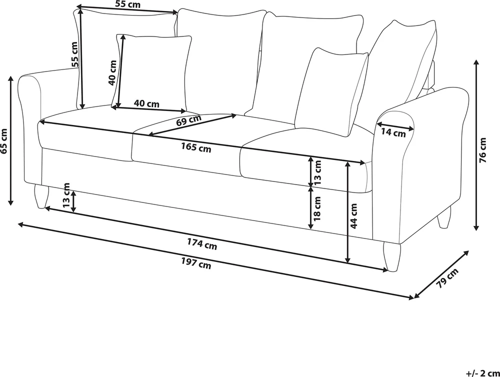 Beliani Trivietė sofa BORNHOLM, veliūrinė, juoda