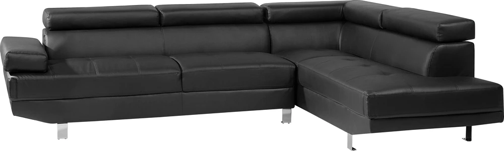 Beliani 5 vietų kampinė sofa NORREA, dirbtinė oda, juoda, kairinė